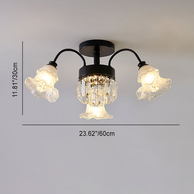 Modern Luxury Flower Iron Crystal Glass 3/6/8 Light Semi-Flush Mount Ceiling Light For Living Room