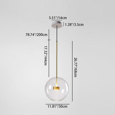 Zeitgenössische kreative transparente Kugel Metall Kupfer Glas LED Pendelleuchte für Wohnzimmer 