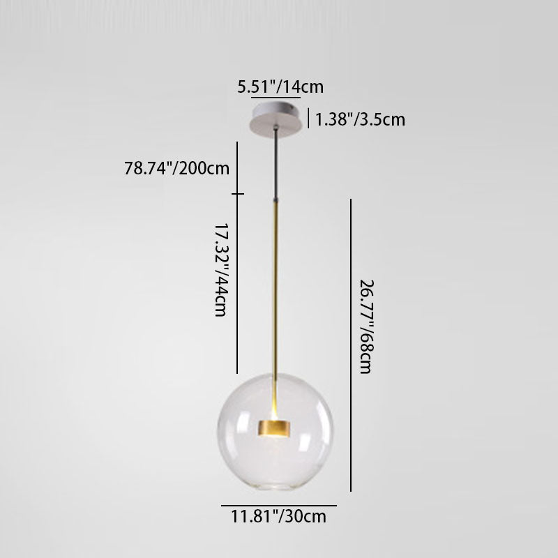 Zeitgenössische kreative transparente Kugel Metall Kupfer Glas LED Pendelleuchte für Wohnzimmer 