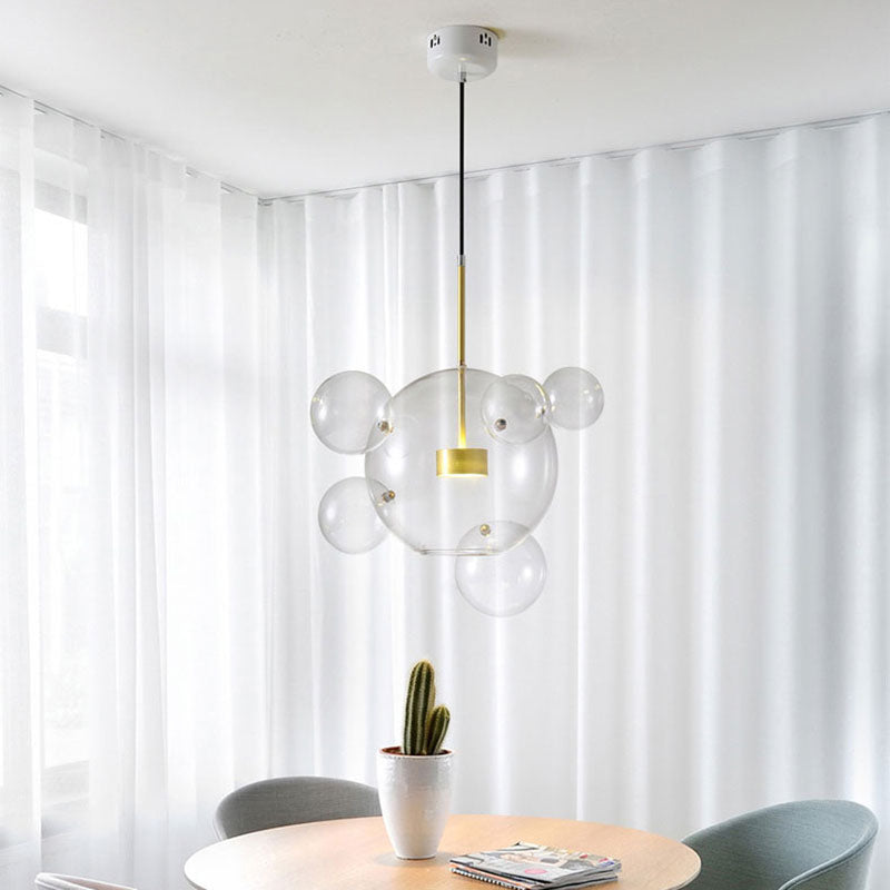 Zeitgenössische kreative transparente Kugel Metall Kupfer Glas LED Pendelleuchte für Wohnzimmer 