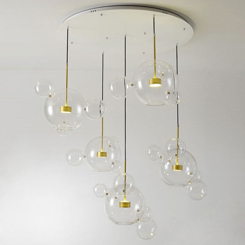 Zeitgenössische kreative transparente Kugel Metall Kupfer Glas LED Pendelleuchte für Wohnzimmer 