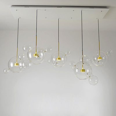 Zeitgenössische kreative transparente Kugel Metall Kupfer Glas LED Pendelleuchte für Wohnzimmer 