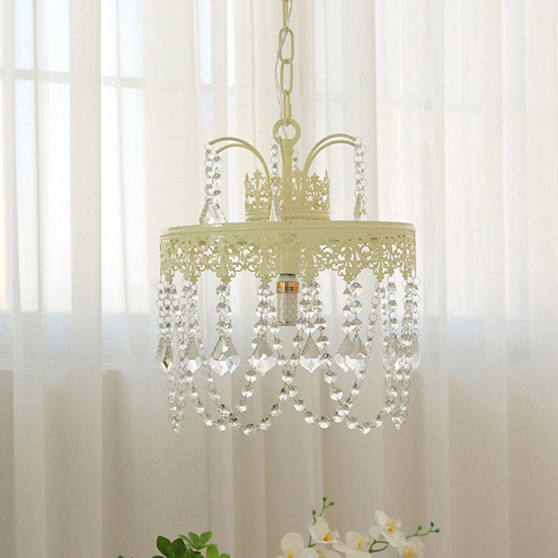 Modern Luxury Round Iron Crystal Glass 1-Light Pendant Light For Bedroom