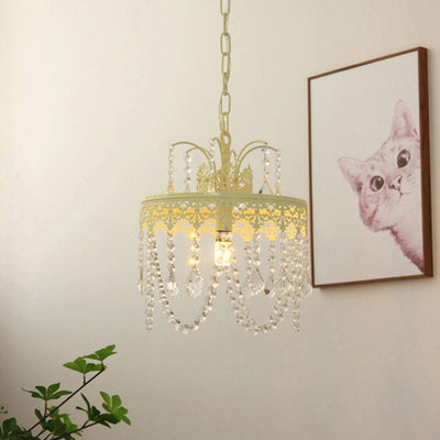 Modern Luxury Round Iron Crystal Glass 1-Light Pendant Light For Bedroom