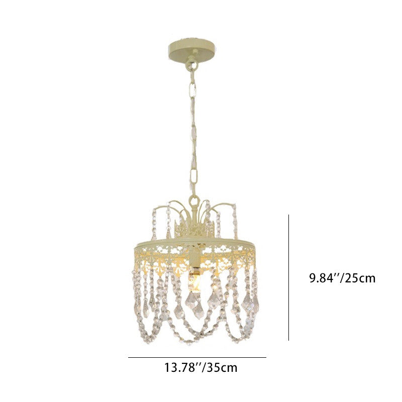 Modern Luxury Round Iron Crystal Glass 1-Light Pendant Light For Bedroom