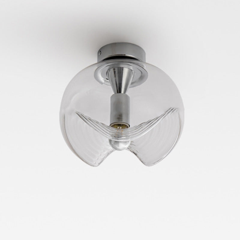 Contemporary Scandinavian Transparent Sphere Iron Glass 1-Light Semi-Flush Mount Ceiling Light For Bedroom