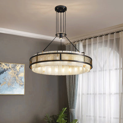 Modern Luxury Circle Copper Marble 9/12 Light Chandelier For Living Room