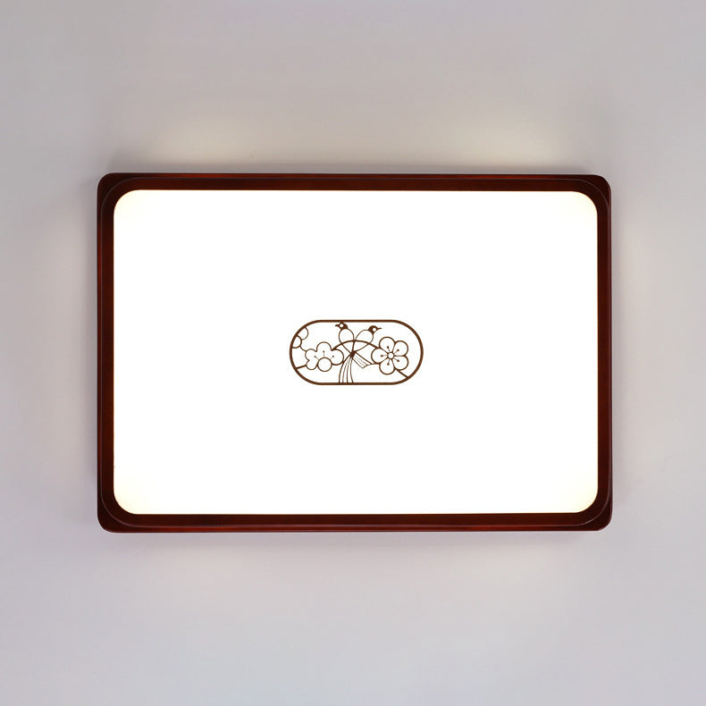 Traditional Chinese Rectangle Pine Acrylic LED Flush Mount Ceiling Light For Living Room