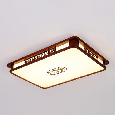 Traditional Chinese Rectangle Pine Acrylic LED Flush Mount Ceiling Light For Living Room