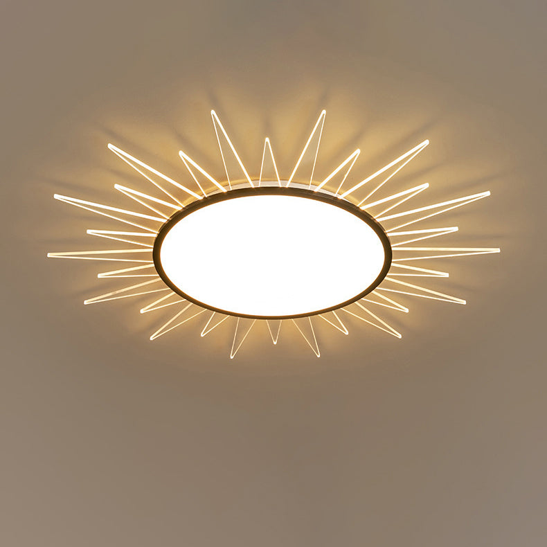 Modern Minimalist Sun Round Aluminum Acrylic LED Flush Mount Ceiling Light For Bedroom