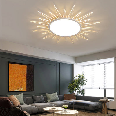 Modern Minimalist Sun Round Aluminum Acrylic LED Flush Mount Ceiling Light For Bedroom