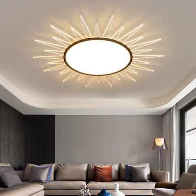 Modern Minimalist Sun Round Aluminum Acrylic LED Flush Mount Ceiling Light For Bedroom