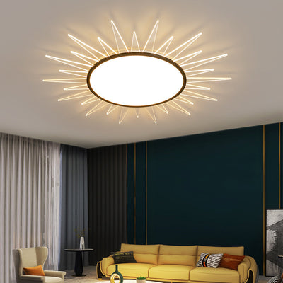 Modern Minimalist Sun Round Aluminum Acrylic LED Flush Mount Ceiling Light For Bedroom