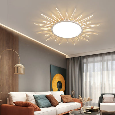 Modern Minimalist Sun Round Aluminum Acrylic LED Flush Mount Ceiling Light For Bedroom