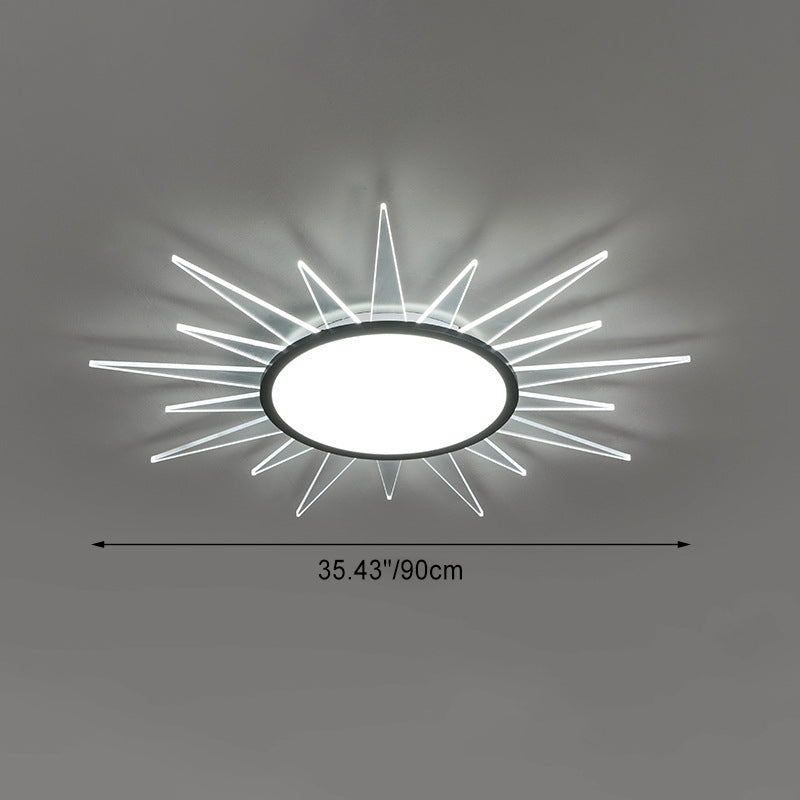 Modern Minimalist Sun Round Aluminum Acrylic LED Flush Mount Ceiling Light For Bedroom