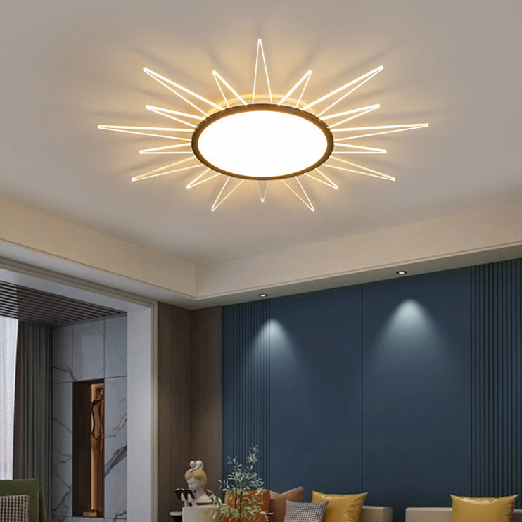 Modern Minimalist Sun Round Aluminum Acrylic LED Flush Mount Ceiling Light For Bedroom