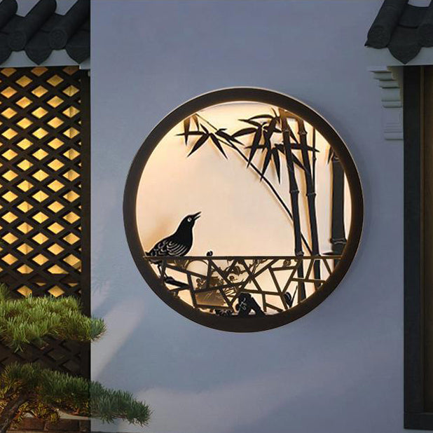 Traditional Chinese Round Stainless Steel Acrylic LED Wall Sconce Lamp For Garden