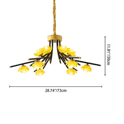 Traditional Chinese Flower Twisted Iron Resin 12/20 Light Flush Mount Ceiling Light For Living Room