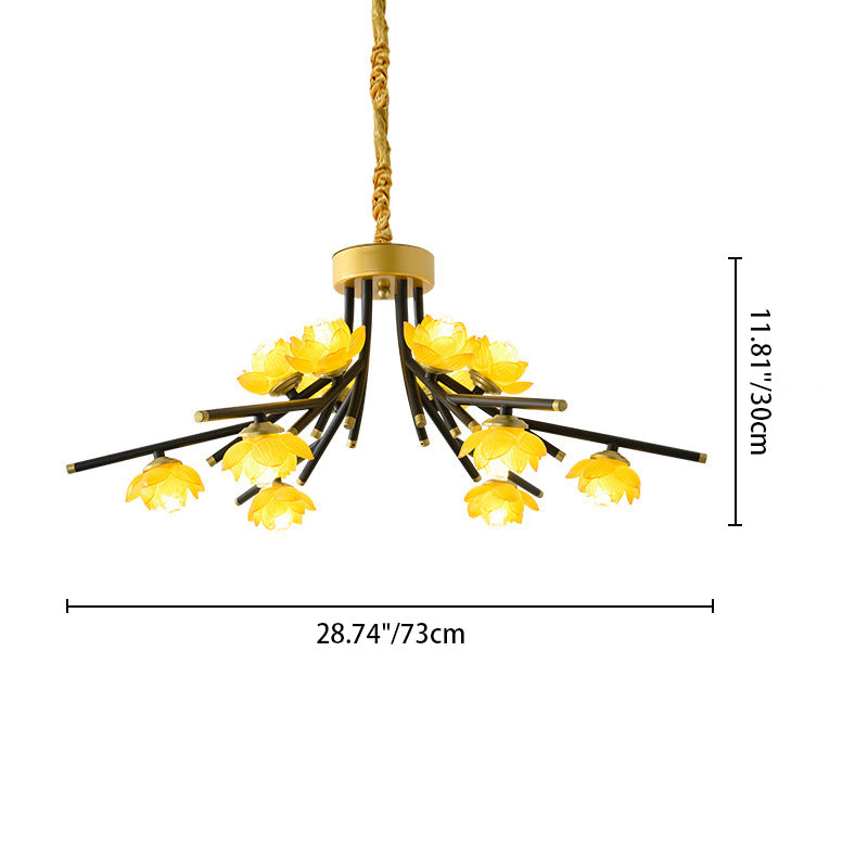 Traditional Chinese Flower Twisted Iron Resin 12/20 Light Flush Mount Ceiling Light For Living Room