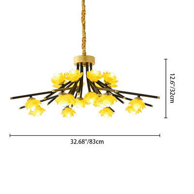 Traditional Chinese Flower Twisted Iron Resin 12/20 Light Flush Mount Ceiling Light For Living Room