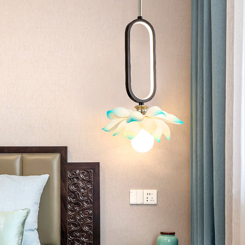 Contemporary Creative Flower Oval Resin Iron 1-Light Pendant Light For Bedroom