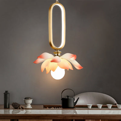 Contemporary Creative Flower Oval Resin Iron 1-Light Pendant Light For Bedroom