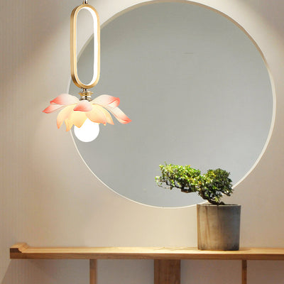 Contemporary Creative Flower Oval Resin Iron 1-Light Pendant Light For Bedroom