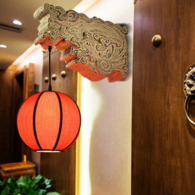 Traditional Chinese Sphere Resin Limestone Cloth 1-Light Wall Sconce Lamp For Outdoor Patio