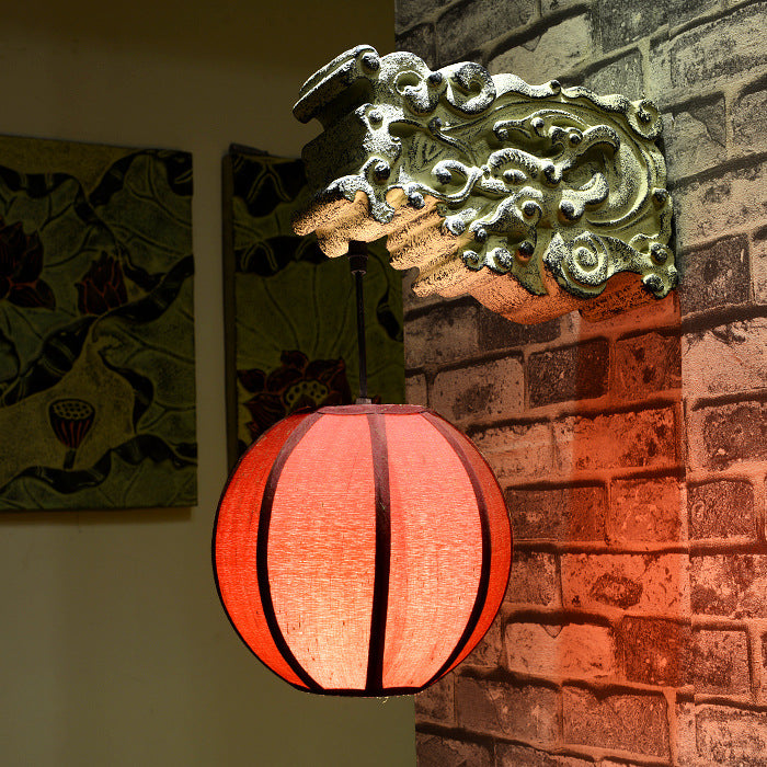 Traditional Chinese Sphere Resin Limestone Cloth 1-Light Wall Sconce Lamp For Outdoor Patio