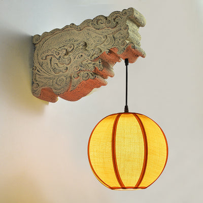 Traditional Chinese Sphere Resin Limestone Cloth 1-Light Wall Sconce Lamp For Outdoor Patio