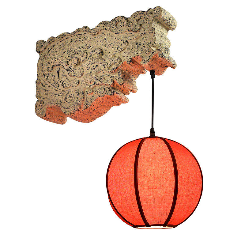 Traditional Chinese Sphere Resin Limestone Cloth 1-Light Wall Sconce Lamp For Outdoor Patio