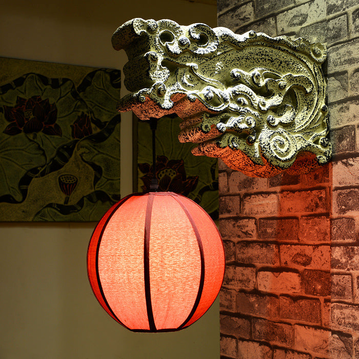 Traditional Chinese Sphere Resin Limestone Cloth 1-Light Wall Sconce Lamp For Outdoor Patio