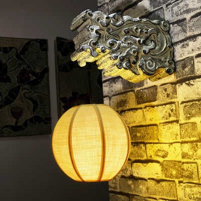 Traditional Chinese Sphere Resin Limestone Cloth 1-Light Wall Sconce Lamp For Outdoor Patio