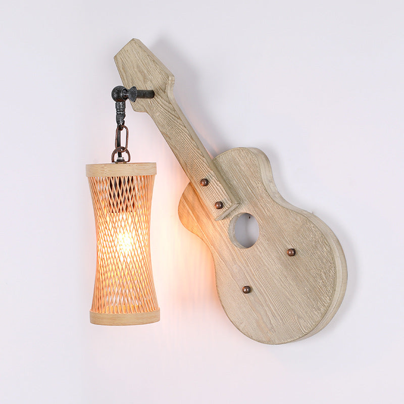 Contemporary Creative Lantern Cylinder Solid Wood Metal Glass 1-Light Wall Sconce Lamp For Hallway