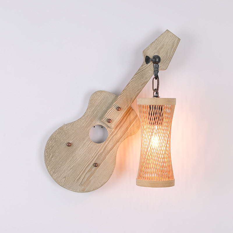 Contemporary Creative Lantern Cylinder Solid Wood Metal Glass 1-Light Wall Sconce Lamp For Hallway