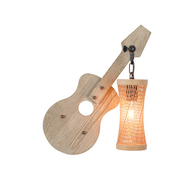 Contemporary Creative Lantern Cylinder Solid Wood Metal Glass 1-Light Wall Sconce Lamp For Hallway