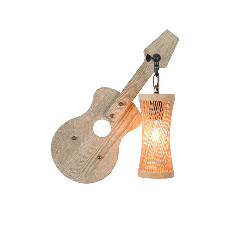 Contemporary Creative Lantern Cylinder Solid Wood Metal Glass 1-Light Wall Sconce Lamp For Hallway