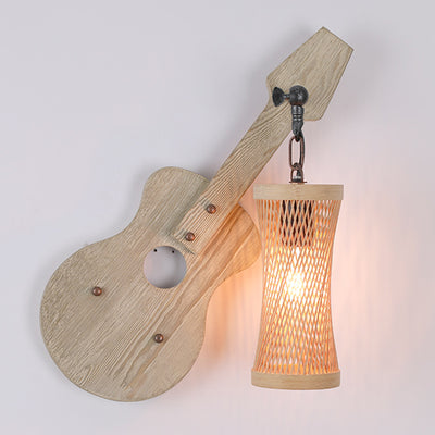 Contemporary Creative Lantern Cylinder Solid Wood Metal Glass 1-Light Wall Sconce Lamp For Hallway