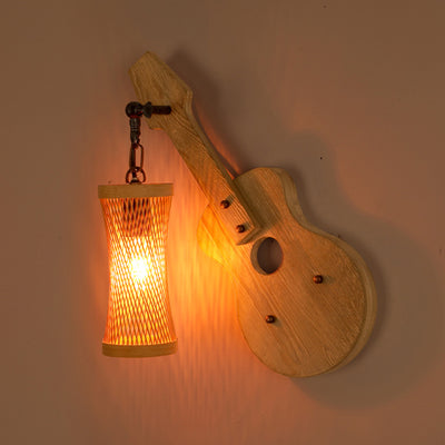 Contemporary Creative Lantern Cylinder Solid Wood Metal Glass 1-Light Wall Sconce Lamp For Hallway