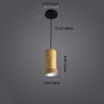 Traditional Rustic Cylinder Bamboo Twine LED Pendant Light For Living Room