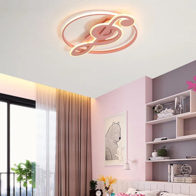 Contemporary Scandinavian Music Note Round Acrylic Metal LED Flush Mount Ceiling Light For Bedroom