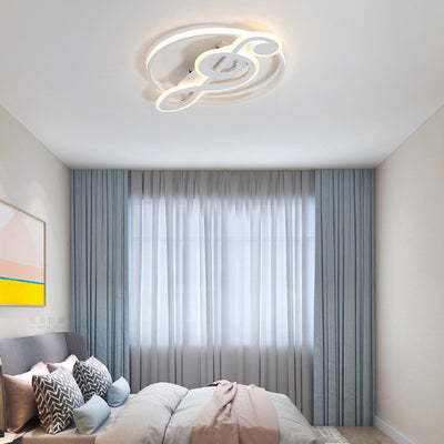 Contemporary Scandinavian Music Note Round Acrylic Metal LED Flush Mount Ceiling Light For Bedroom