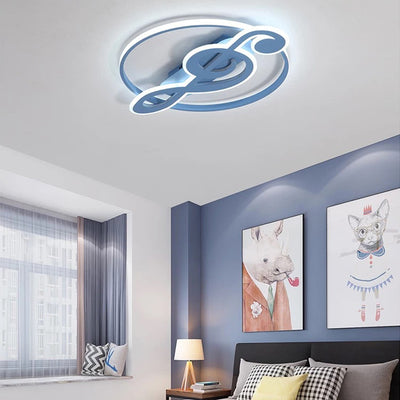 Contemporary Scandinavian Music Note Round Acrylic Metal LED Flush Mount Ceiling Light For Bedroom