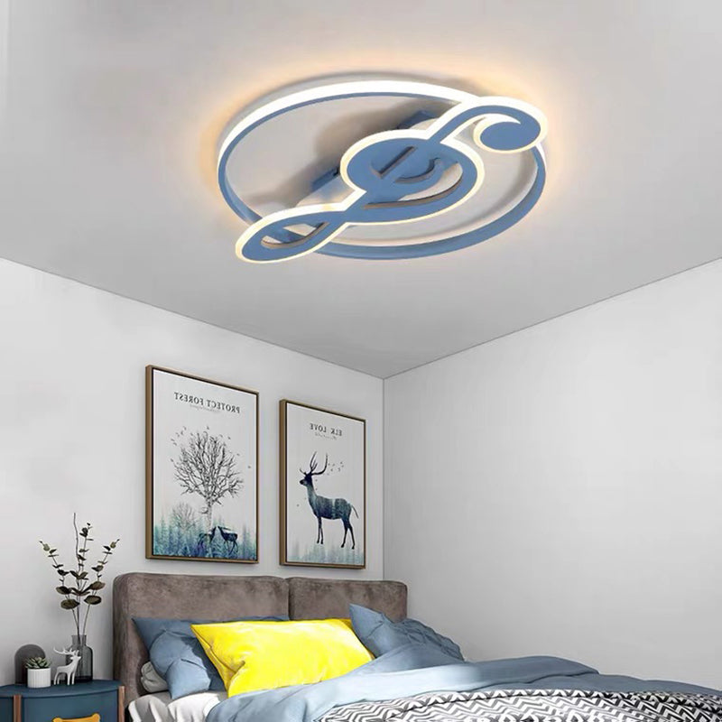 Contemporary Scandinavian Music Note Round Acrylic Metal LED Flush Mount Ceiling Light For Bedroom