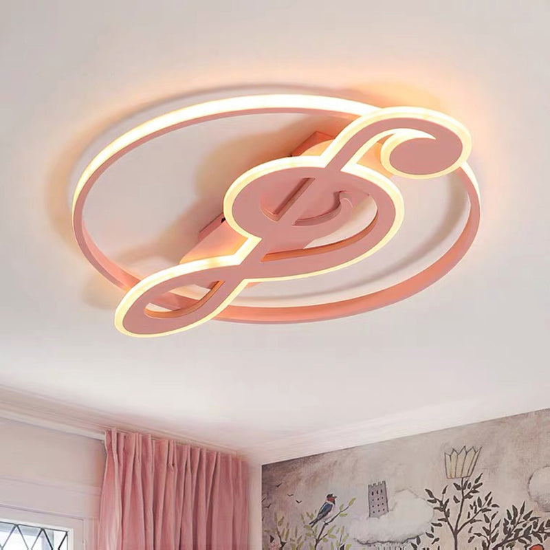 Contemporary Scandinavian Music Note Round Acrylic Metal LED Flush Mount Ceiling Light For Bedroom