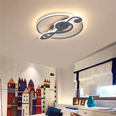 Contemporary Scandinavian Music Note Round Acrylic Metal LED Flush Mount Ceiling Light For Bedroom