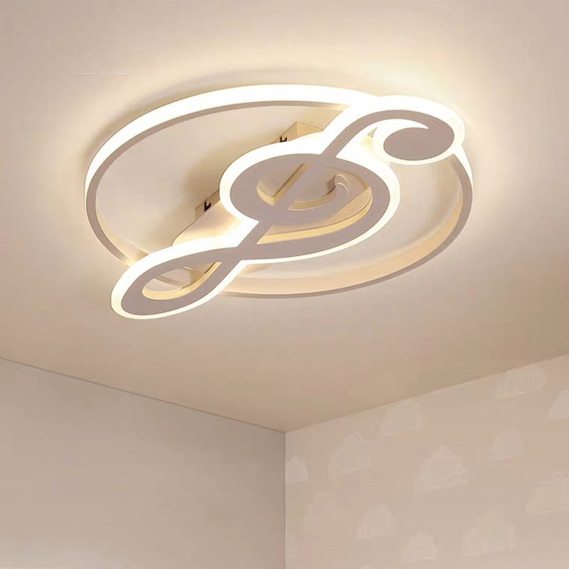 Contemporary Scandinavian Music Note Round Acrylic Metal LED Flush Mount Ceiling Light For Bedroom