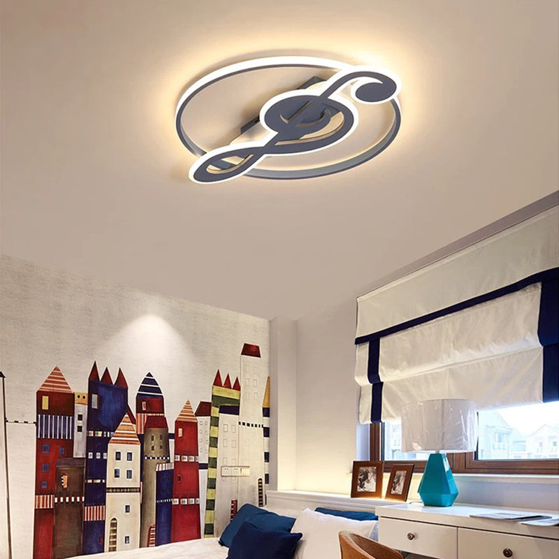 Contemporary Scandinavian Music Note Round Acrylic Metal LED Flush Mount Ceiling Light For Bedroom