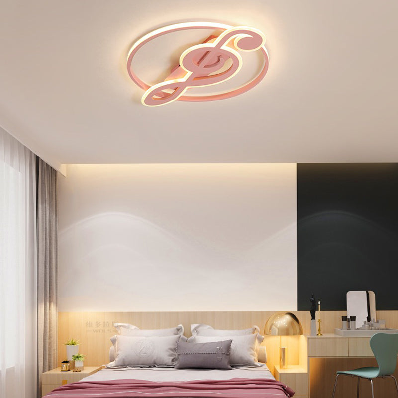 Contemporary Scandinavian Music Note Round Acrylic Metal LED Flush Mount Ceiling Light For Bedroom