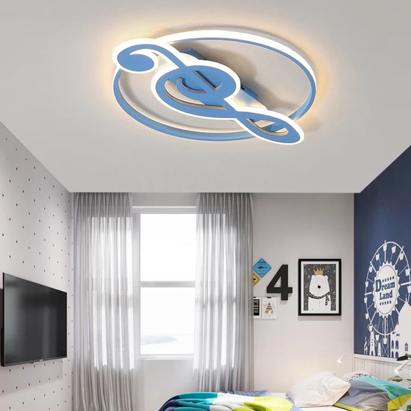 Contemporary Scandinavian Music Note Round Acrylic Metal LED Flush Mount Ceiling Light For Bedroom